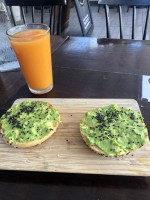 Avocado bagel  at The Pitted Date in Playa Del Carmen