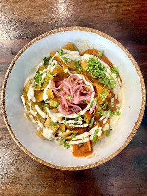 Chilaquiles mixtos  at The Pitted Date in Playa Del Carmen