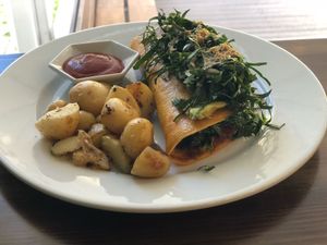 Spinach Omelette was fantastic! at The Pitted Date in Playa Del Carmen