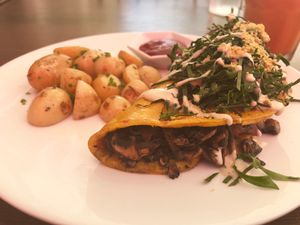 Mushroom Omelette at The Pitted Date in Playa Del Carmen