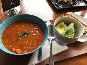 I added a side of avocado.. it was hard/Super underripe despite the beautiful color at Kaffi Vinyl in Reykjavik