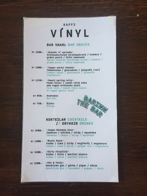 Menu Jan 2018 at Kaffi Vinyl in Reykjavik