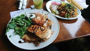 Quessadillaa and Thai noodles at Kaffi Vinyl in Reykjavik