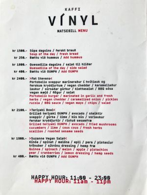 Menu at Kaffi Vinyl in Reykjavik