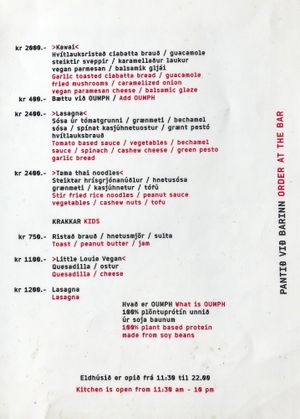 Menu  at Kaffi Vinyl in Reykjavik