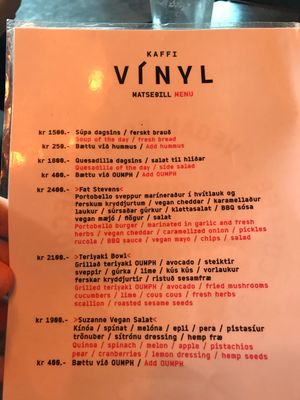 Menu at Kaffi Vinyl in Reykjavik