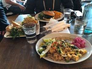Thai noodles, lasagna and burger  at Kaffi Vinyl in Reykjavik