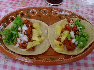 Tacos al pastor at Cholu Market in Cholula