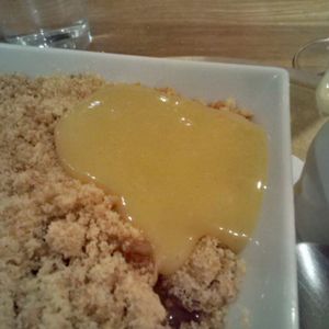 Apple crumble and almond milk custard at The Three Fishes in Great Mitton