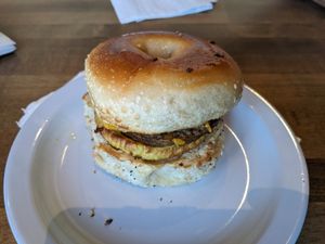 Viva Las Vegan on plain bagel at Flying Joe Coffee in Perrysburg