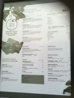 Menu at Ginko - Greenhouse in Graz