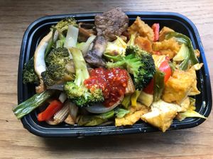 Lunch special: curry, noodles and veggies! Sooo good!! at Cuong's Vegan Sandwiches in Boston