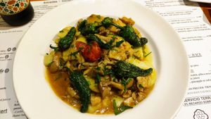 Traditional spanish chicken dish beganised at Hicuri in Granada