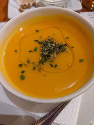 Pumpkin and vegetable soup  at Hicuri in Granada