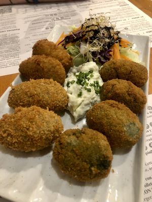Spinach and shiitake croquettes.  at Hicuri in Granada