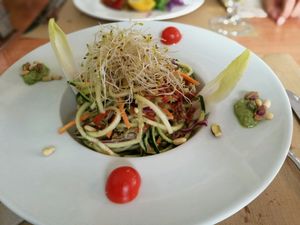 Zucchini noodles with avocado sauce  at Hicuri in Granada