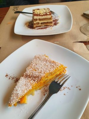Almond tiramisu and carrot cake at Hicuri in Granada