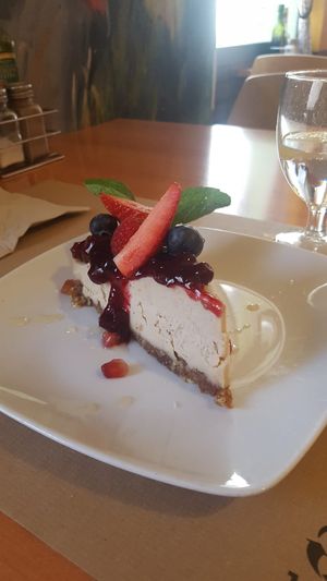 Cheesecake with berries and mint (this was not part of the day menu) at Hicuri in Granada