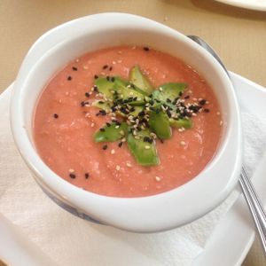 tomato and avocado soup  at Hicuri in Granada
