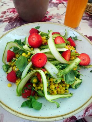 Pearl couscous salad at Pod Papugami in Wroclaw