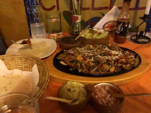 Vegetarian fajitas with tofu asked for no dairy at Chilli Heaven in Huaraz