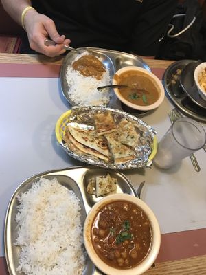 Kofta (top) with rice, garlic naan and channa masala  at Swad Vegetarian Indian in Greenville