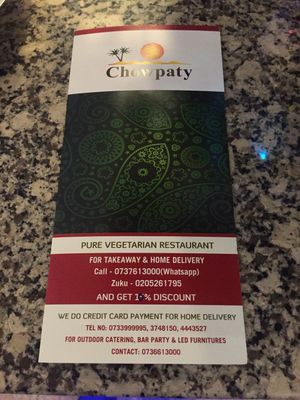 Menu  at Chowpaty Pure Vegetarian Restaurant - Westlands in Nairobi