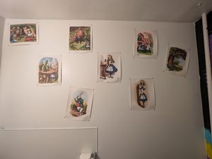 Art decor in bathroom at Jacq N Diane's Juice Box in Holly