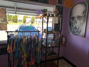 Some tie dye clothes for sale at Jacq N Diane's Juice Box in Holly