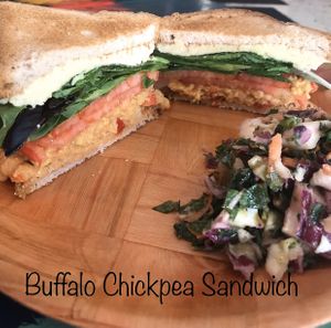Buffalo Chickpea Sandwich w/slaw at Jacq N Diane's Juice Box in Holly