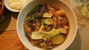 Vegan soup with noodles and vegetables at Saigon Delice Restaurant in Valencia