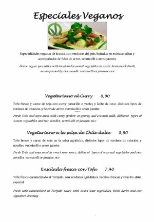 Menú vegetariano at Saigon Delice Restaurant in Valencia