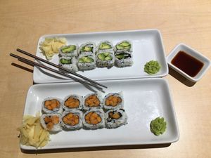 The top is the avocado roll and the bottom one is the sweet potato roll.   at Kelp in Tampa