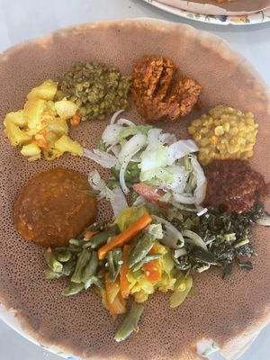 Vegetarian Special, but it’s all vegan as well.  at Tana Ethiopian Restaurant and Market in Anaheim