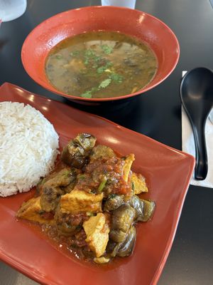 ChingPongHin Soup & Epplant/Tofu curryy  at Yoma Burmese Restaurant in Allston