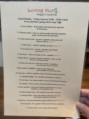 Lunch menu at Loving Hut in Hamburg