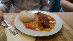 sweet and sour with seitan at Loving Hut in Hamburg