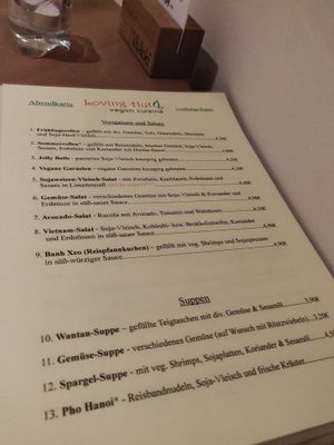 Menu at Loving Hut in Hamburg
