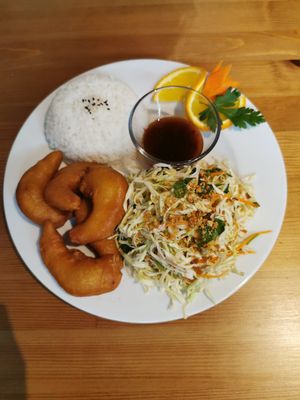 Shrimp dish at Loving Hut in Hamburg