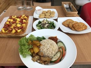 Summer Hawaiian pizza, Chickpea nugget, Hashbrown, Natures green fortune, Nasi tak Lemak at LN Fortunate Coffee - Solaris Mont Kiara in Kuala Lumpur