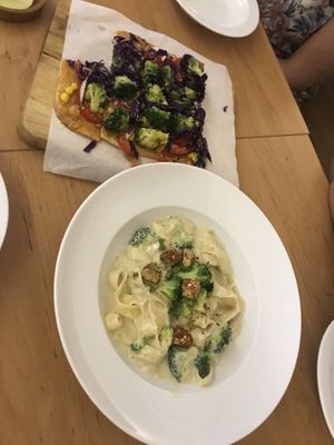Veggie pizza, spaghetti carbonara  at LN Fortunate Coffee - Solaris Mont Kiara in Kuala Lumpur