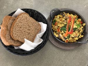 organic tofu scramble with homemade wholewheat bread at Screaming Carrots in Hallandale Beach