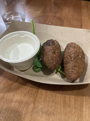 Kibbeh! With tahini. So 💣   at Screaming Carrots in Hallandale Beach