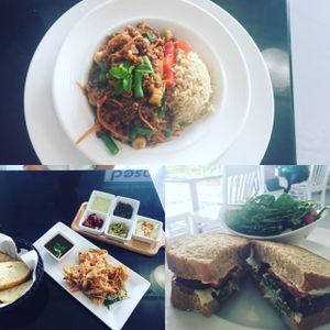 Stir Fry Tempeh; Crispy Taro; Falafel sandwich  at Screaming Carrots in Hallandale Beach