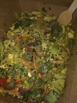 Thai stir fried glass noodles with turmeric   at Screaming Carrots in Hallandale Beach