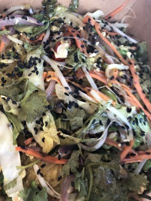 
Thai stir fried glass noodles with turmeric   at Screaming Carrots in Hallandale Beach