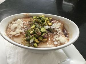 scrumptious coconut middle eastern pudding at Screaming Carrots in Hallandale Beach