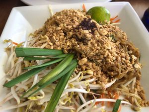 Pad thai.  Very good. Good flavor.  Wish it had more veggies at Screaming Carrots in Hallandale Beach