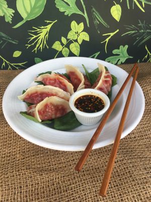 Steamed beet dumplings at Screaming Carrots in Hallandale Beach