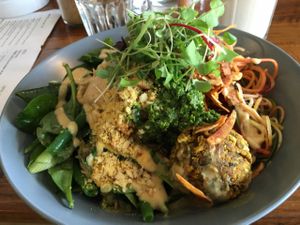 coconut crushed seitan  at Wholefoods Kitchen in Bendigo